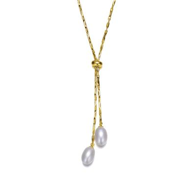 Lab Created Rozzato 14K Gold Plated with Pearl and Cubic Zirconia Y Neck Necklace