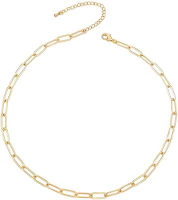 Rozzato Lab Created 14K Gold Plated Cable Link Chain Adjustable Necklace for Kids/Teens