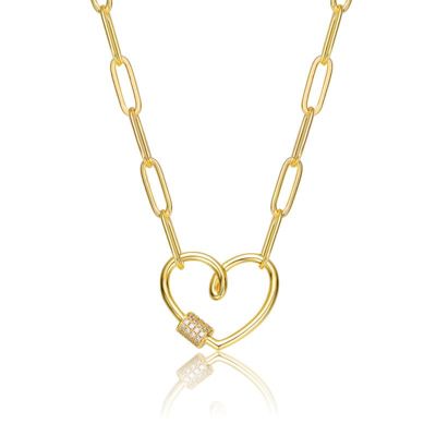 Rozzato Lab Created 14K Gold Plated with Clear Cubic Zirconia Abstract Heart Charm Necklace for Kids/Teens