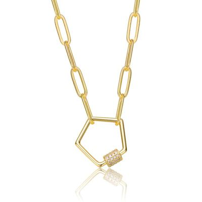 Rozzato Lab Created 14K Gold Plated with Clear Cubic Zirconia Pentagon Charm Necklace for Kids/Teens