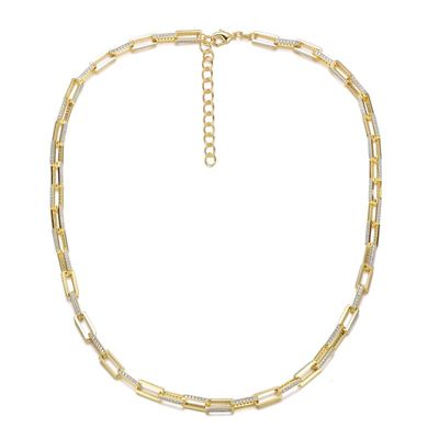 Rozzato Lab Created 14K Gold Plated with Clear Cubic Zirconia Link & Chain Necklace
