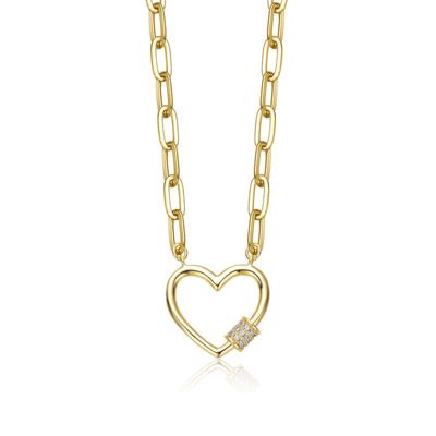 Rozzato Lab Created 14K Gold Plated with Clear Cubic Zirconia Heart Charm Necklace for Kids/Teens