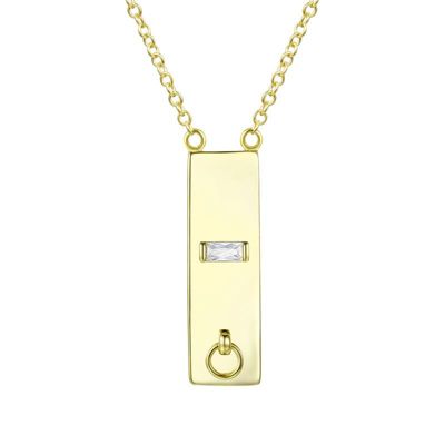 Rozzato Lab Created 14K Gold Plated with Clear Cubic Zirconia Bar Necklace for Kids/Teens