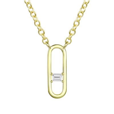 Rozzato Lab Created 14K Gold Plated with Clear Baguette Cubic Zirconia Modern Necklace for Kids/Teens
