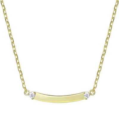 Rozzato Lab Created 14K Gold Plated with Clear Cubic Zirconia Small Curved Bar Necklace