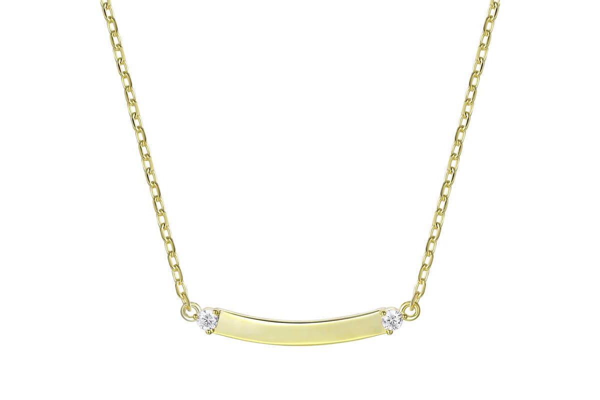 Lab Created 14K Gold Plated with Clear Cubic Zirconia Small Curved Bar Necklace