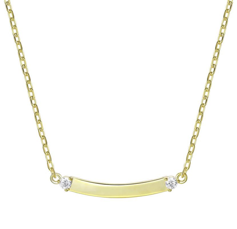 Lab Created 14K Gold Plated with Clear Cubic Zirconia Small Curved Bar Necklace
