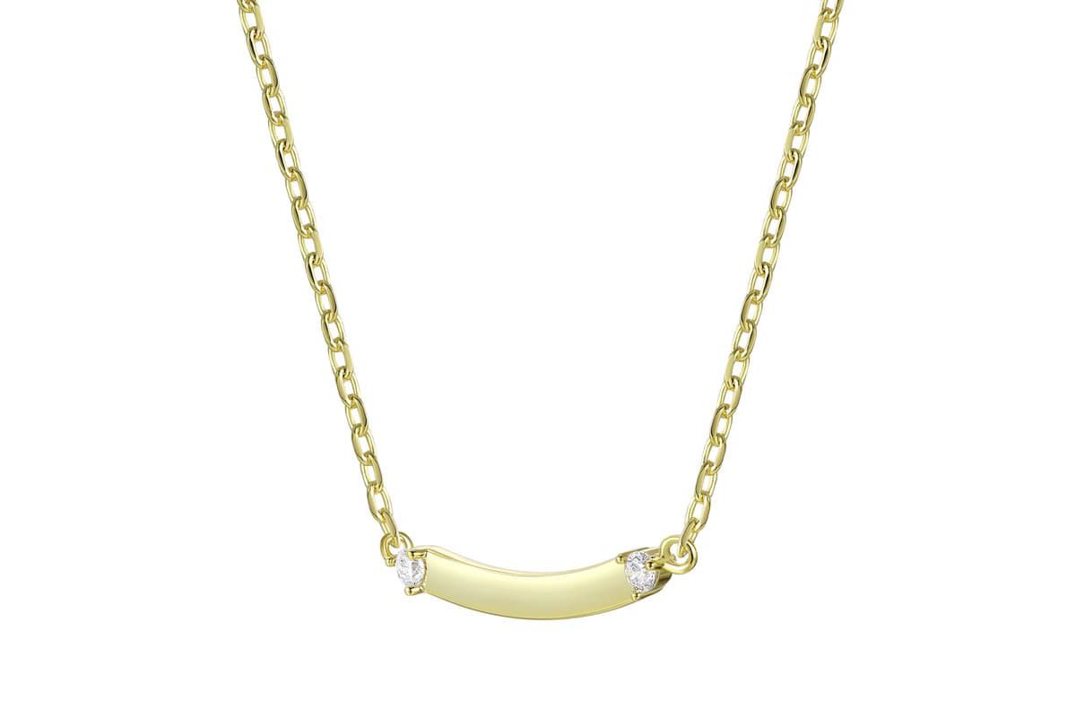 Lab Created 14K Gold Plated with Clear Cubic Zirconia Small Curved Bar Necklace