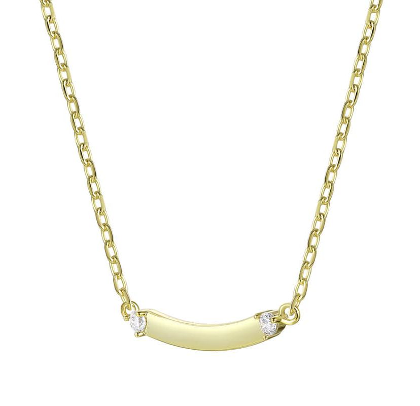 Lab Created 14K Gold Plated with Clear Cubic Zirconia Small Curved Bar Necklace