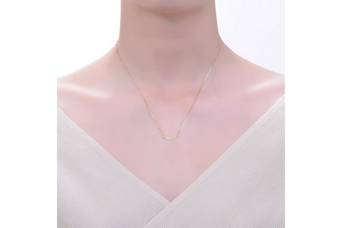 Lab Created 14K Gold Plated with Clear Cubic Zirconia Small Curved Bar Necklace