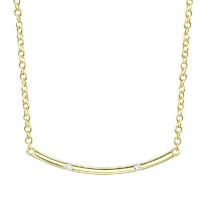 Rozzato Lab Created 14K Gold Plated with Clear Cubic Zirconia Long Curved Bar Necklace