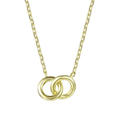 Rozzato Lab Created 14K Gold Plated with Clear Cubic Zirconia Two-Overlapping Rings Necklace for Kids/Teens