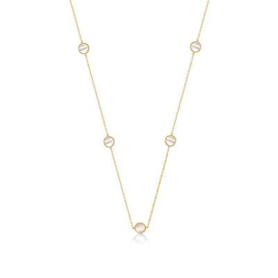 Rozzato Lab Created 14K Gold Plated with Clear Cubic Zirconia Halo Mariner Link Station chain Necklace