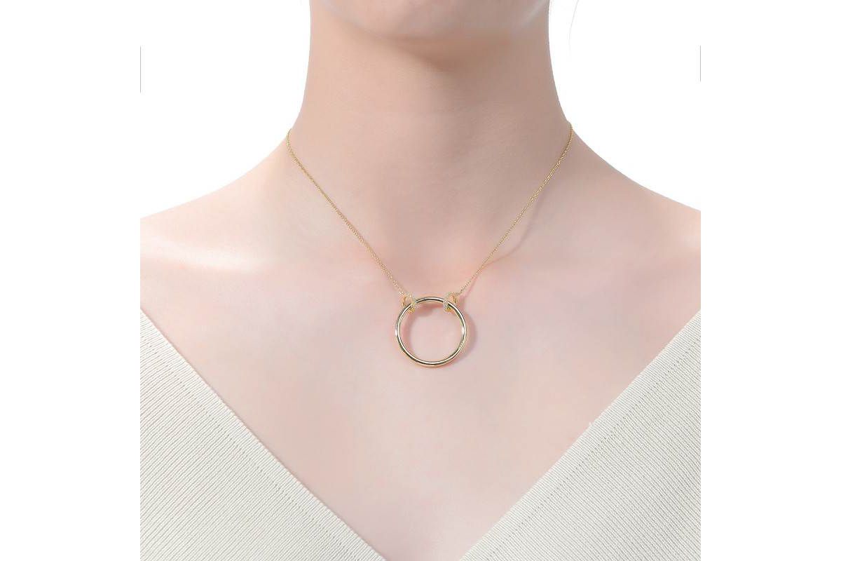 Lab Created 14K Gold Plated Hollow Circle Pendant Necklace