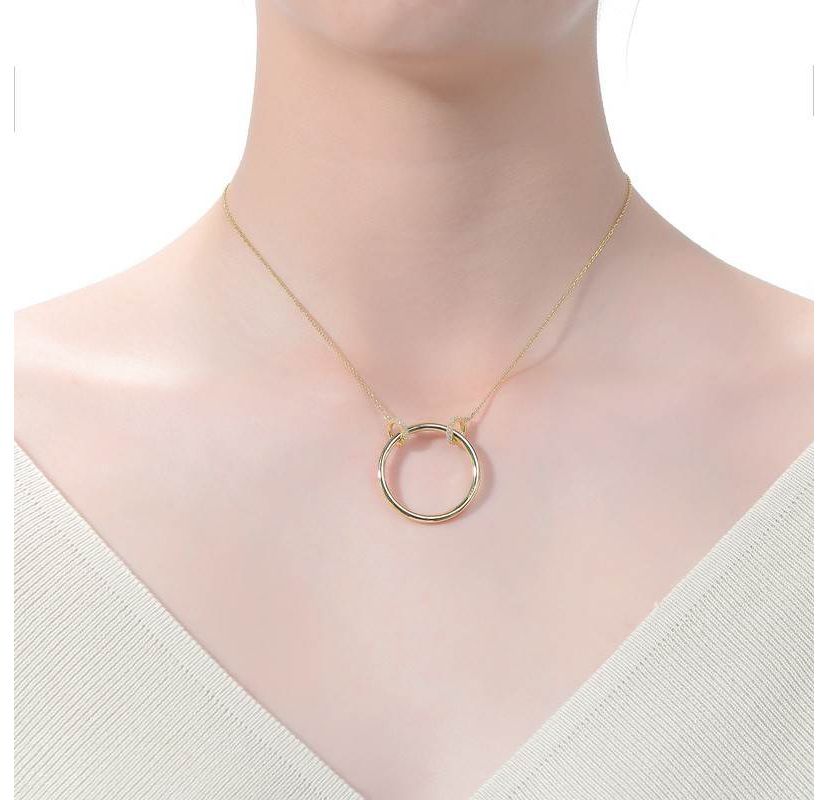 Lab Created 14K Gold Plated Hollow Circle Pendant Necklace
