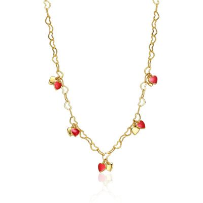 Rozzato Lab Created 14K Gold Plated with Red Heart Enamel Charm Necklace for Kids