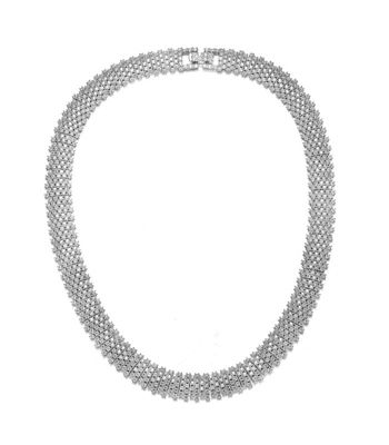 Rozzato Lab Created Sterling Silver with White Gold Plated Clear Round Cubic Zirconia Linear Pave Necklace