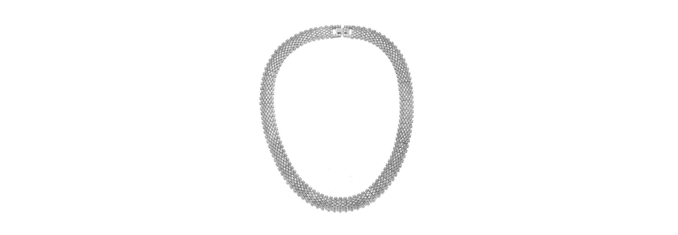 Lab Created Sterling Silver White Gold Plated with Clear Round Cubic Zirconia Linear Pave Necklace