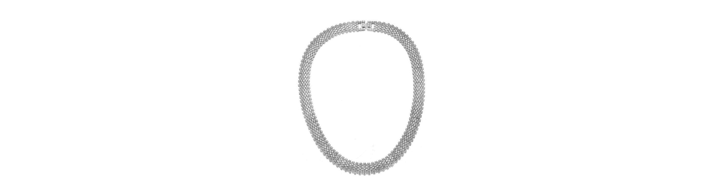 Lab Created Sterling Silver White Gold Plated with Clear Round Cubic Zirconia Linear Pave Necklace