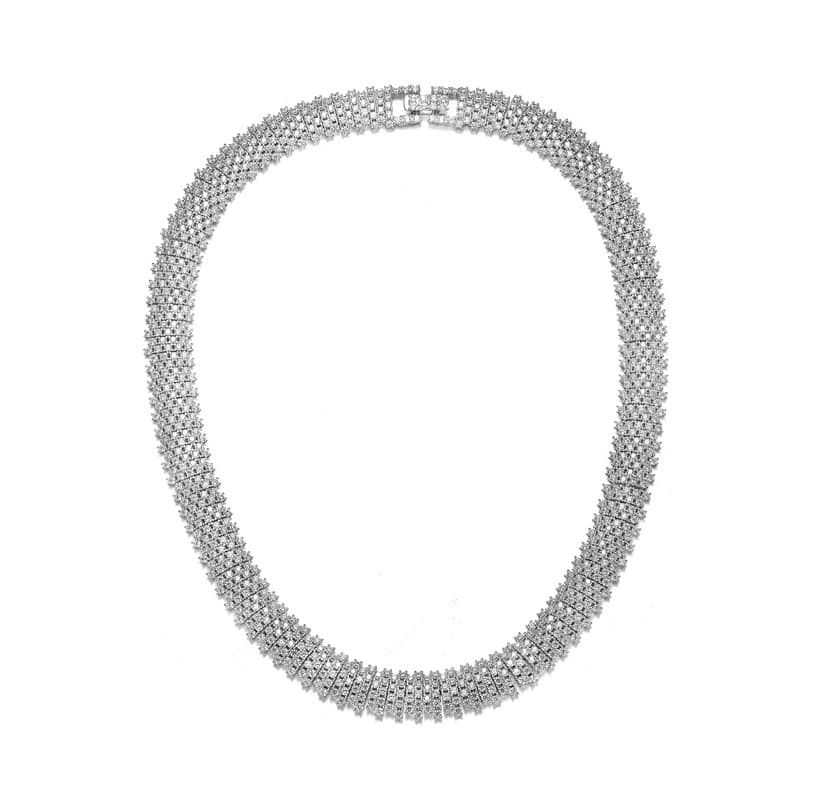 Lab Created Sterling Silver White Gold Plated with Clear Round Cubic Zirconia Linear Pave Necklace