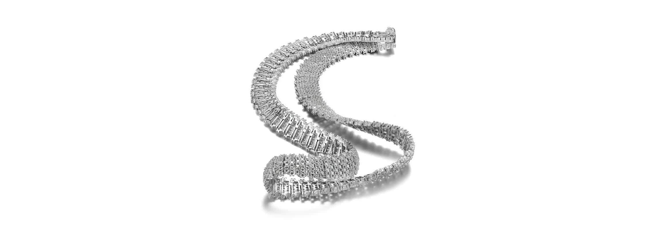 Lab Created Sterling Silver White Gold Plated with Clear Round Cubic Zirconia Linear Pave Necklace