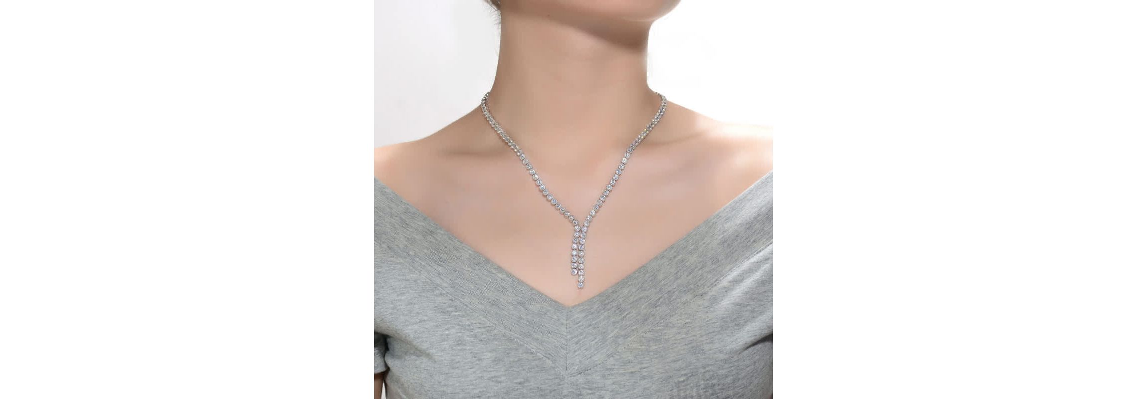 Lab Created White Gold Plated with Clear Round Cubic Zirconia Bezel Set Necklace