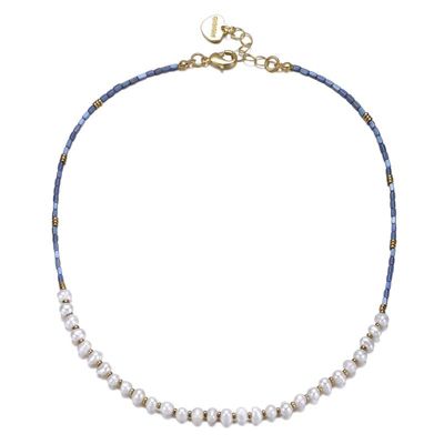Rozzato Lab Created 14K Gold Plated with Light Blue Mineral Beads & Freshwater Pearls Bracelet for Kids/Teens