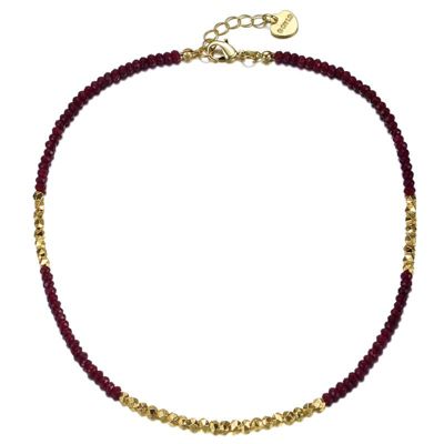 Rozzato Lab Created 14K Gold Plated with Red and Gold Plated Mineral Beaded Necklace for Kids
