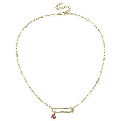 Rozzato Lab Created Pink Cubic Zirconia Heart Charm Dangle Paperclip Adjustable Length Necklace