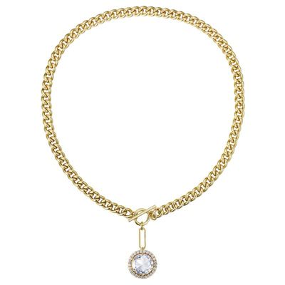 Lab Created Rozzato 14K Gold Plated with Clear Cubic Zirconia Halo Drop Curb Chain Necklace