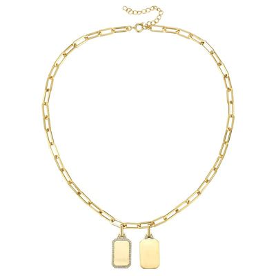 Rozzato Lab Created 14K Gold Plated with Clear Cubic Zirconia Double Box Pendant Cable Chain Adjustable Necklace
