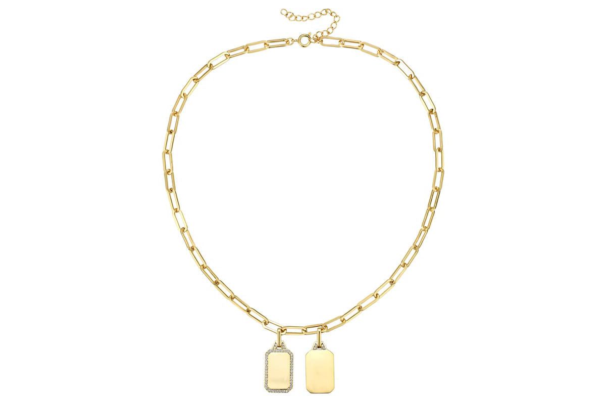 Lab Created 14K Gold Plated with Clear Cubic Zirconia Double Box Pendant Cable Chain Adjustable Necklace