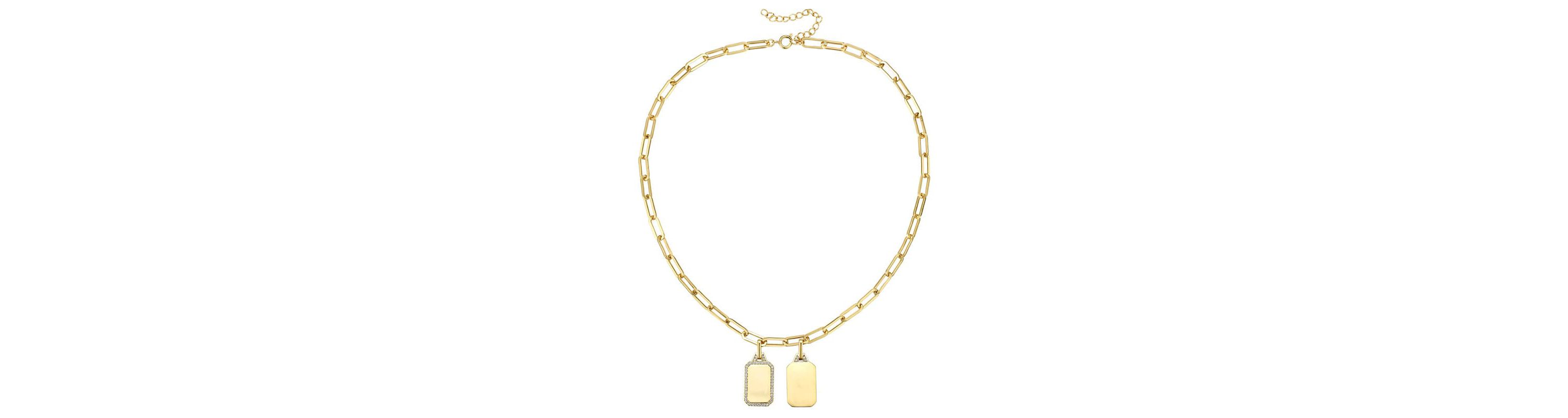 Lab Created 14K Gold Plated with Clear Cubic Zirconia Double Box Pendant Cable Chain Adjustable Necklace