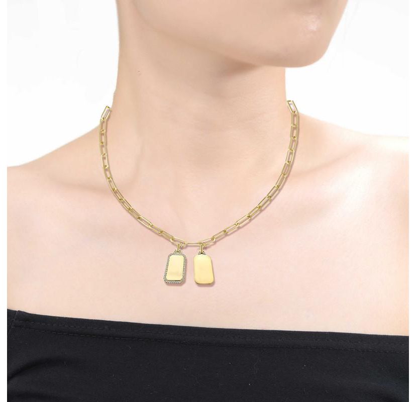 Lab Created 14K Gold Plated with Clear Cubic Zirconia Double Box Pendant Cable Chain Adjustable Necklace