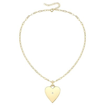 Rozzato Lab Created 14K Gold Plated with Clear Cubic Zirconia Heart Pendant Necklace