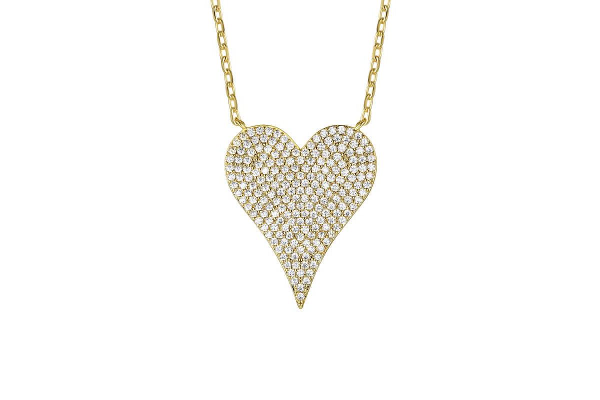 Lab Created 14k Gold Plated with Pave Cubic Zirconia Heart Layering Necklace