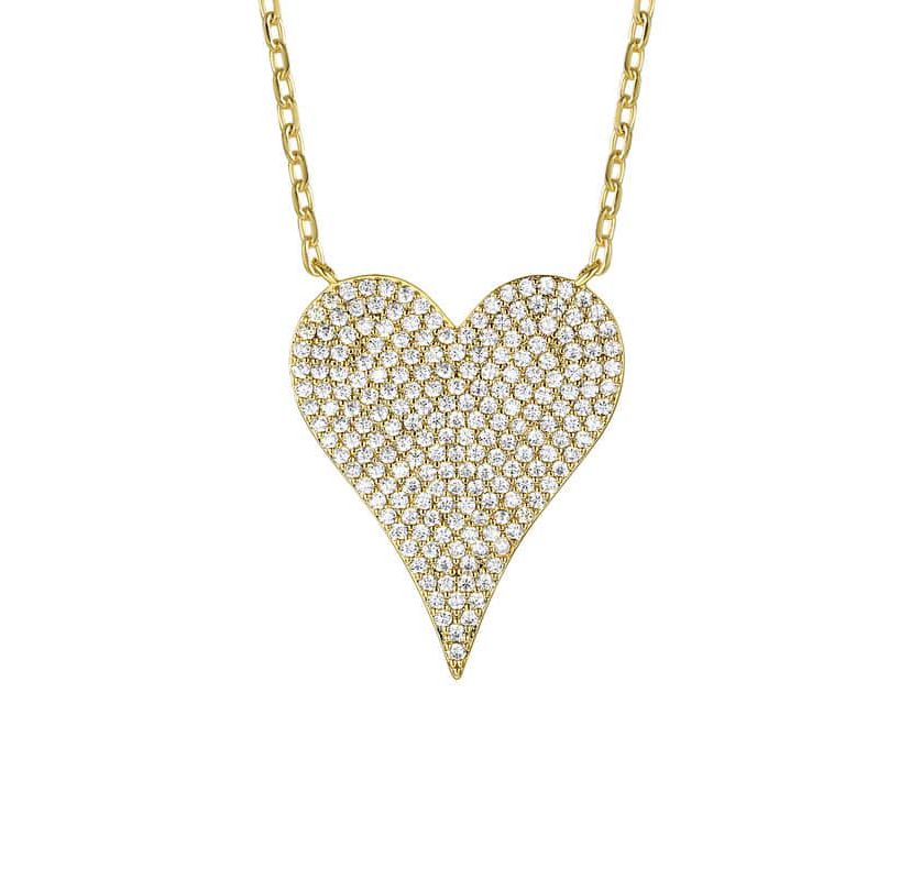 Lab Created 14k Gold Plated with Pave Cubic Zirconia Heart Layering Necklace