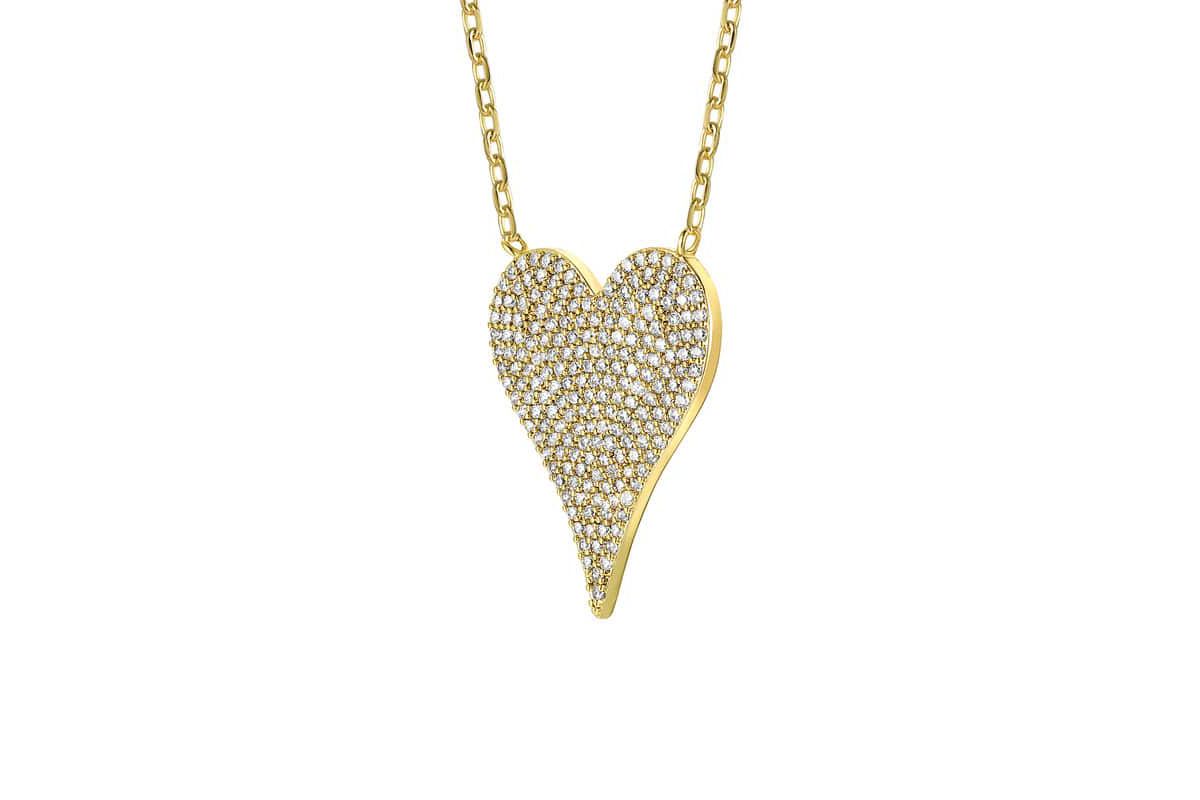 Lab Created 14k Gold Plated with Pave Cubic Zirconia Heart Layering Necklace