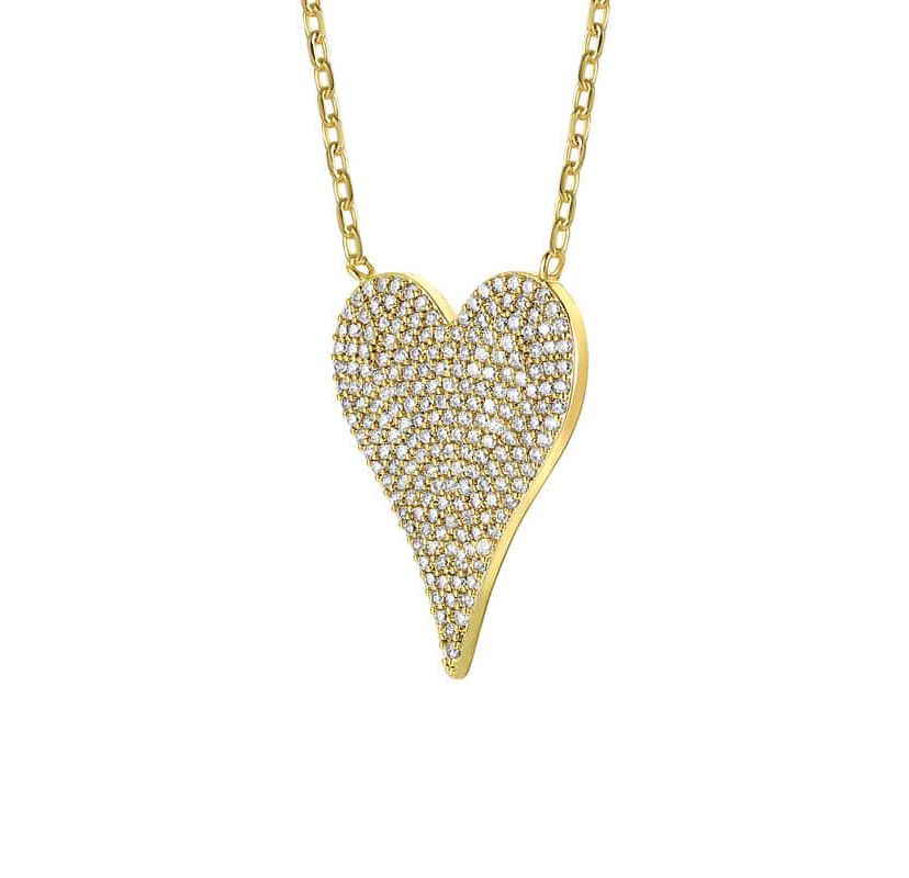 Lab Created 14k Gold Plated with Pave Cubic Zirconia Heart Layering Necklace