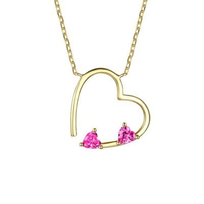 Rozzato Lab Created 14K Gold Plated with Pink Cubic Zirconia Open Heart Layering Necklace