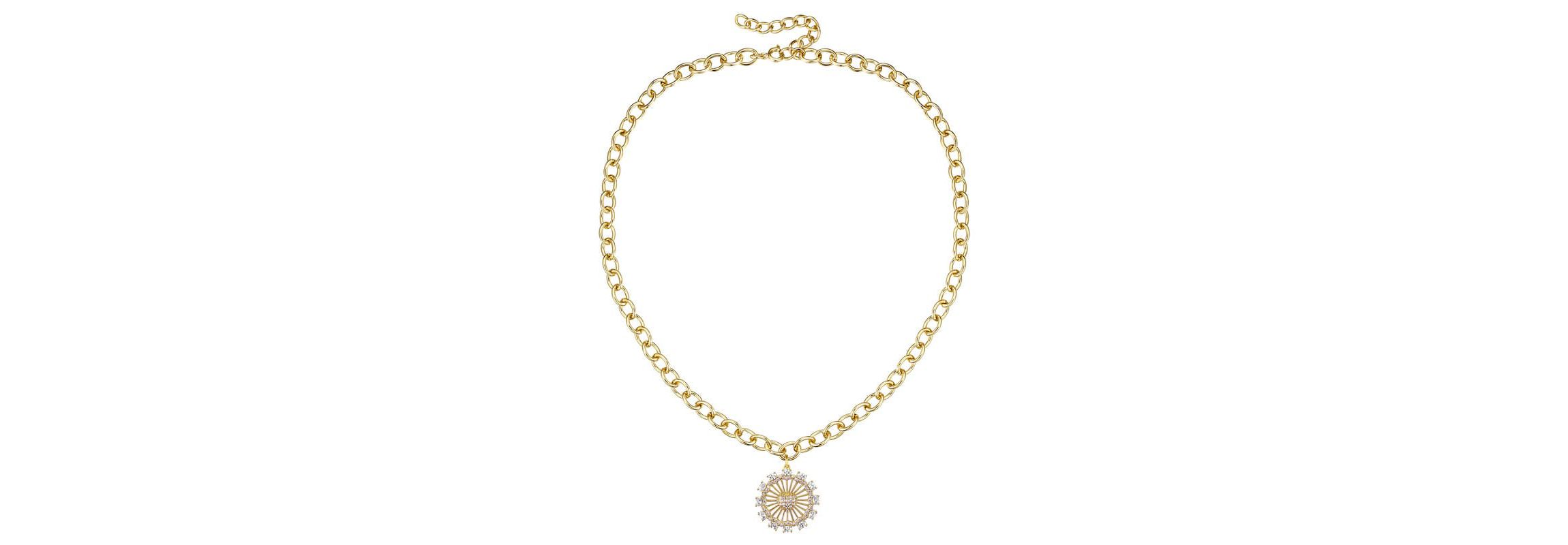 Lab Created 14K Gold Plated with Clear Cubic Zirconia Sunshine Flower Pendant Curb Chain Adjustable Necklace