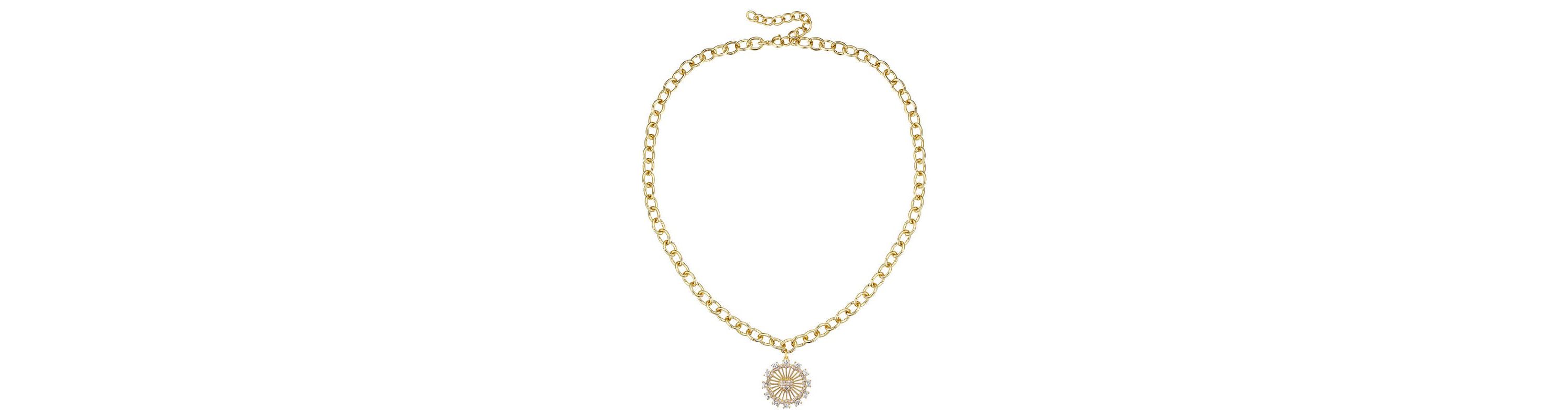 Lab Created 14K Gold Plated with Clear Cubic Zirconia Sunshine Flower Pendant Curb Chain Adjustable Necklace