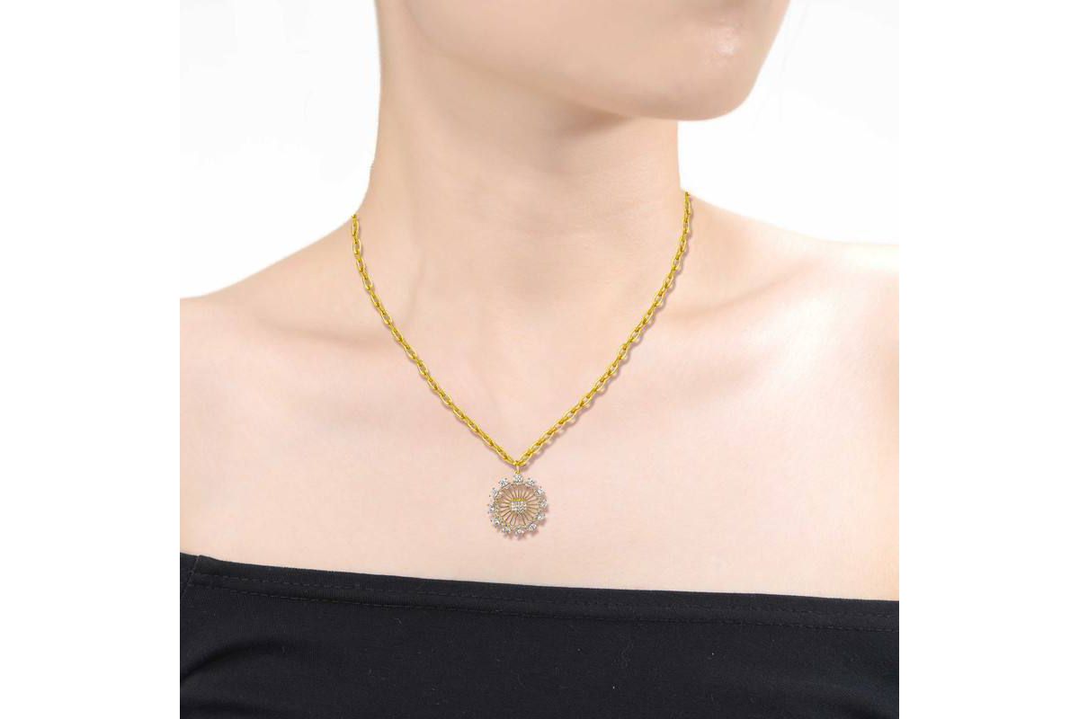Lab Created 14K Gold Plated with Clear Cubic Zirconia Sunshine Flower Pendant Curb Chain Adjustable Necklace