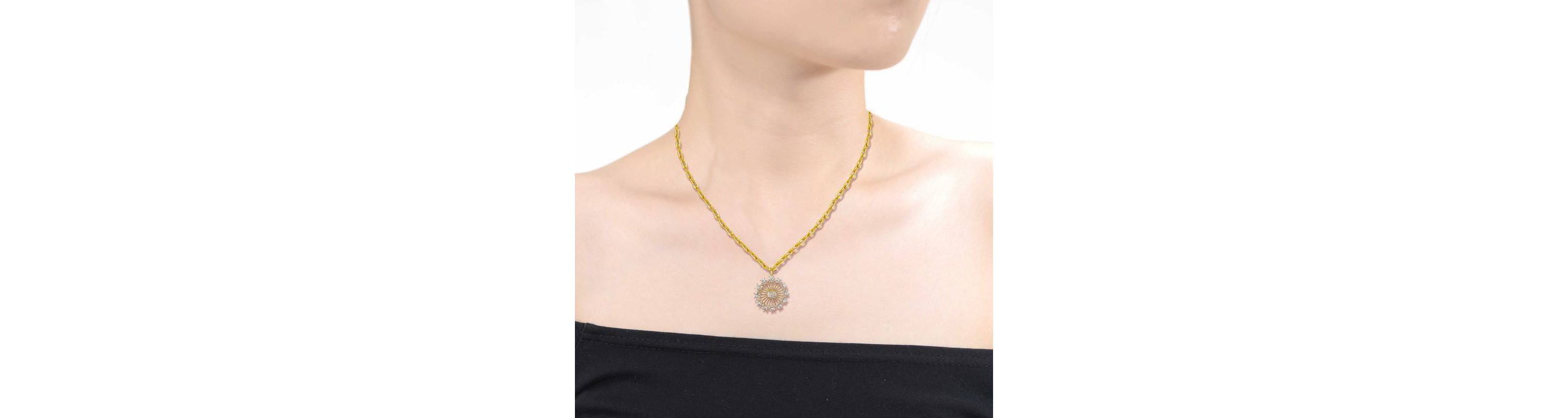 Lab Created 14K Gold Plated with Clear Cubic Zirconia Sunshine Flower Pendant Curb Chain Adjustable Necklace