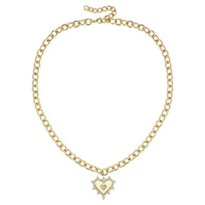 Rozzato Lab Created 14K Gold Plated with Clear Cubic Zirconia Sunshine Heart Pendant Curb Chain Adjustable Necklace