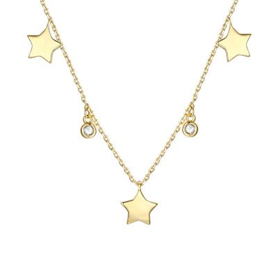 Rozzato Lab Created 14K Gold Plated with Clear Cubic Zirconia Droplets & Star Charm Station Necklace