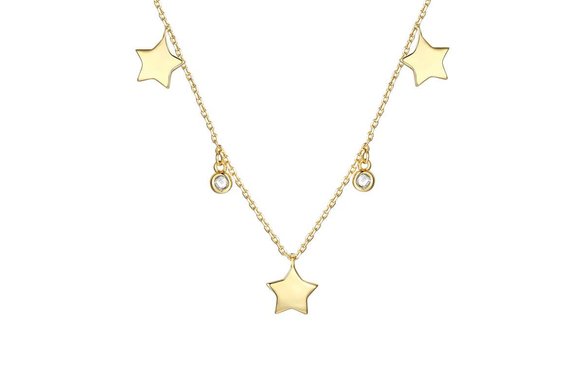 Lab Created 14K Gold Plated with Clear Cubic Zirconia Droplets & Star Charm Station Necklace
