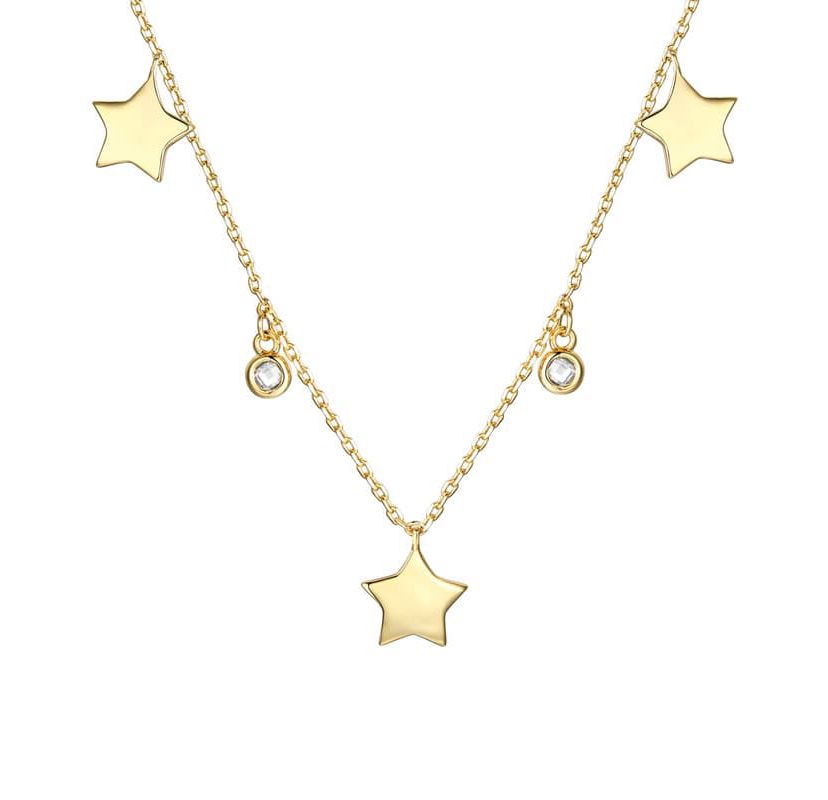 Lab Created 14K Gold Plated with Clear Cubic Zirconia Droplets & Star Charm Station Necklace