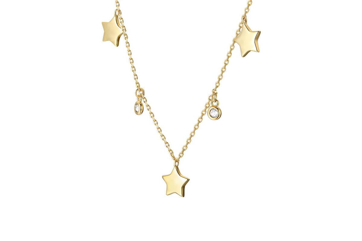 Lab Created 14K Gold Plated with Clear Cubic Zirconia Droplets & Star Charm Station Necklace