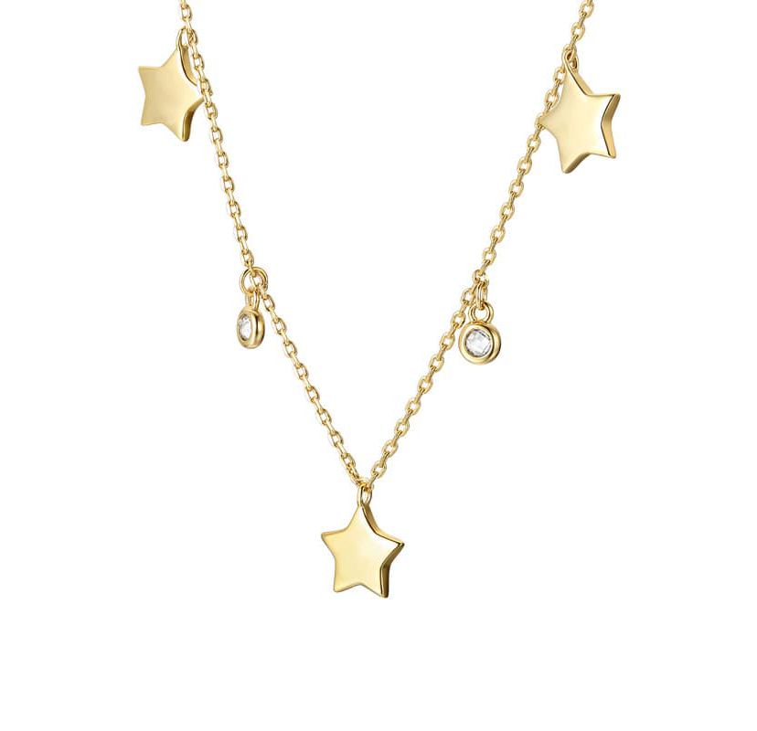 Lab Created 14K Gold Plated with Clear Cubic Zirconia Droplets & Star Charm Station Necklace